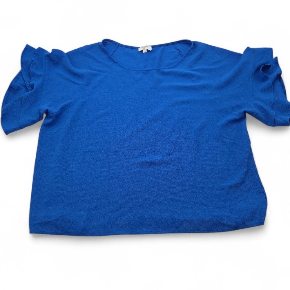 Umgee Royal Blue Ruffle Sleeve Blouse Top Womens Large Textured Minimalist Boho
